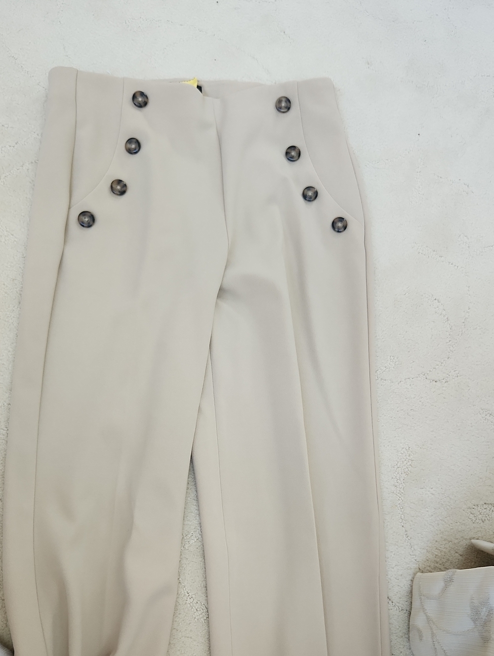 Express Cream High-Waist Wide-Leg Pants with Button Detail
